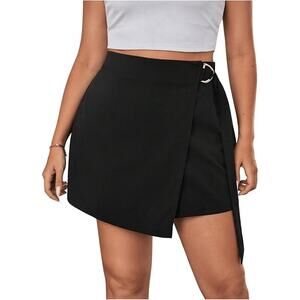 Black high waisted belted elastic waist wrap skort skirt shorts small